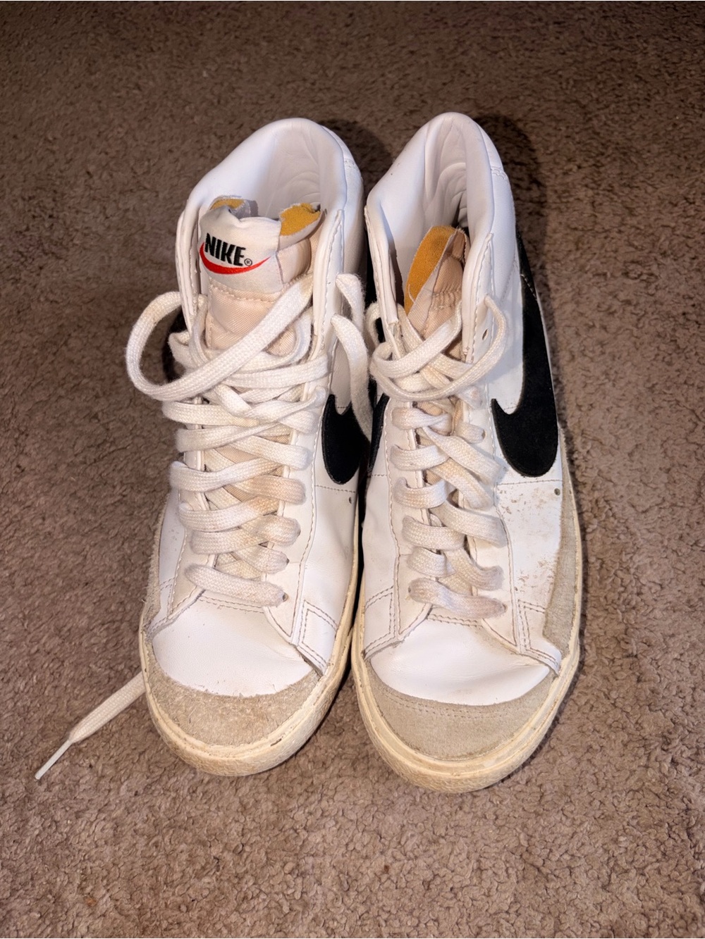 Nike White and Black High-Top Sneakers with Tan Accents